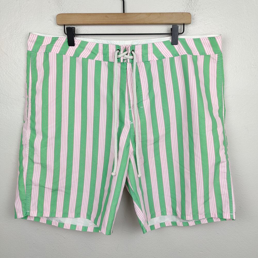 Strong Boalt Swim Shorts Mens 38 Green Pink‎ Stripe Trunks Palm Beach FL